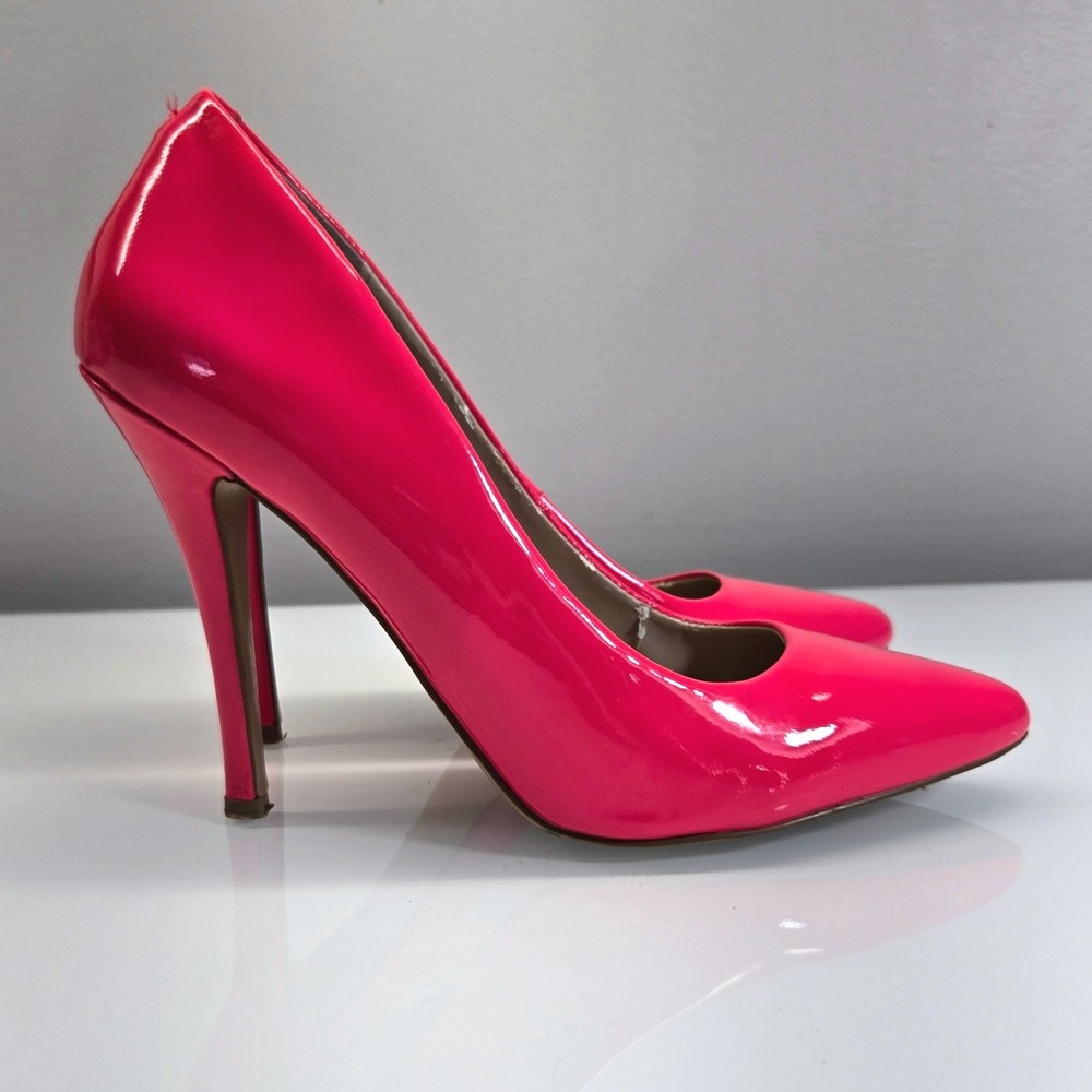Steve Madden Pink Patent Leather Stiletto Heels 7.5M Neon Retro 80s Glam Prom‎